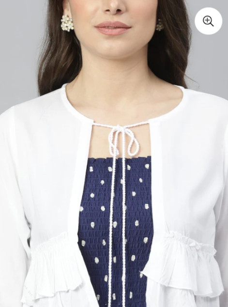 Blue Polka Dress With-ruffled Shrug embroidery and fabric detail - Neha Couture Indian Fashion