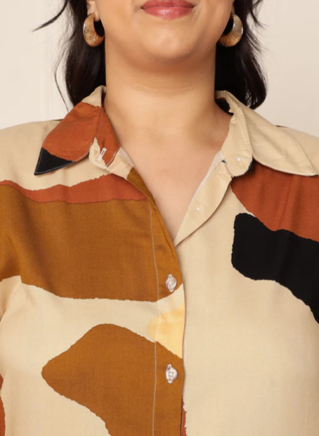 Women's Plus Size Multicolour Abstract Printed Shirt Dress embroidery and fabric detail - Neha Couture Indian Fashion