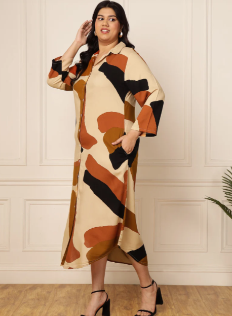 WOMEN'S PLUS SIZE MULTICOLOUR ABSTRACT PRINTED SHIRT DRESS  in Berlin