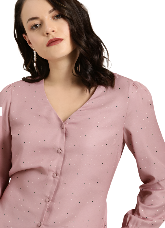 Women Rose & Navy Blue Regular Fit Printed Back Tie-Up Casual Shirt in Berlin