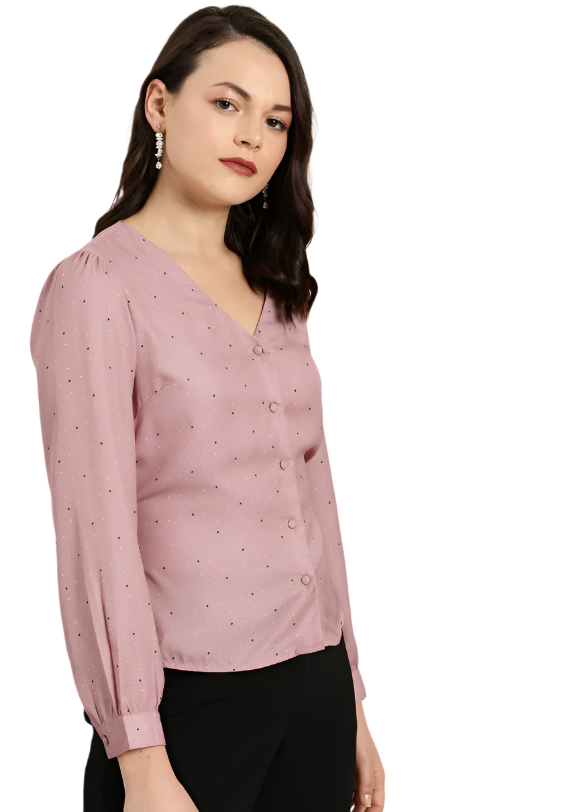 Women Rose & Navy Blue Regular Fit Printed Back Tie-Up Casual Shirt in Berlin