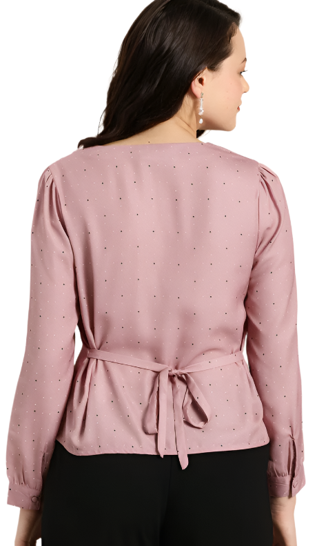 Women Rose & Navy Blue Regular Fit Printed Back Tie-Up Casual Shirt in Berlin