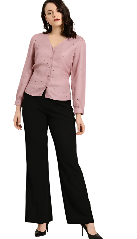 Women Rose & Navy Blue Regular Fit Printed Back Tie-Up Casual Shirt in Berlin
