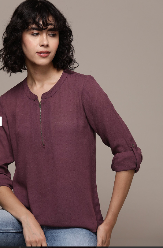 Mandarin Collar Roll-Up Sleeves Top in Berlin