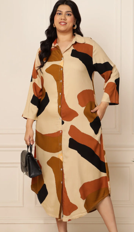 WOMEN'S PLUS SIZE MULTICOLOUR ABSTRACT PRINTED SHIRT DRESS  in Berlin