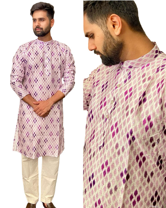 Kurtas in Hit Prints Pure Banglori Silk Crochet And Print Work Full Stitched purple