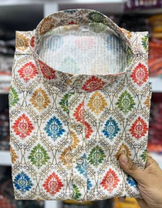 Kurtas in Hit Prints Pure Banglori Silk Crochet And Print Work Full Stitched multi color
