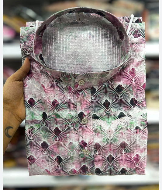 Kurtas in Hit Prints Pure Banglori Silk Crochet And Print Work Full Stitched purple