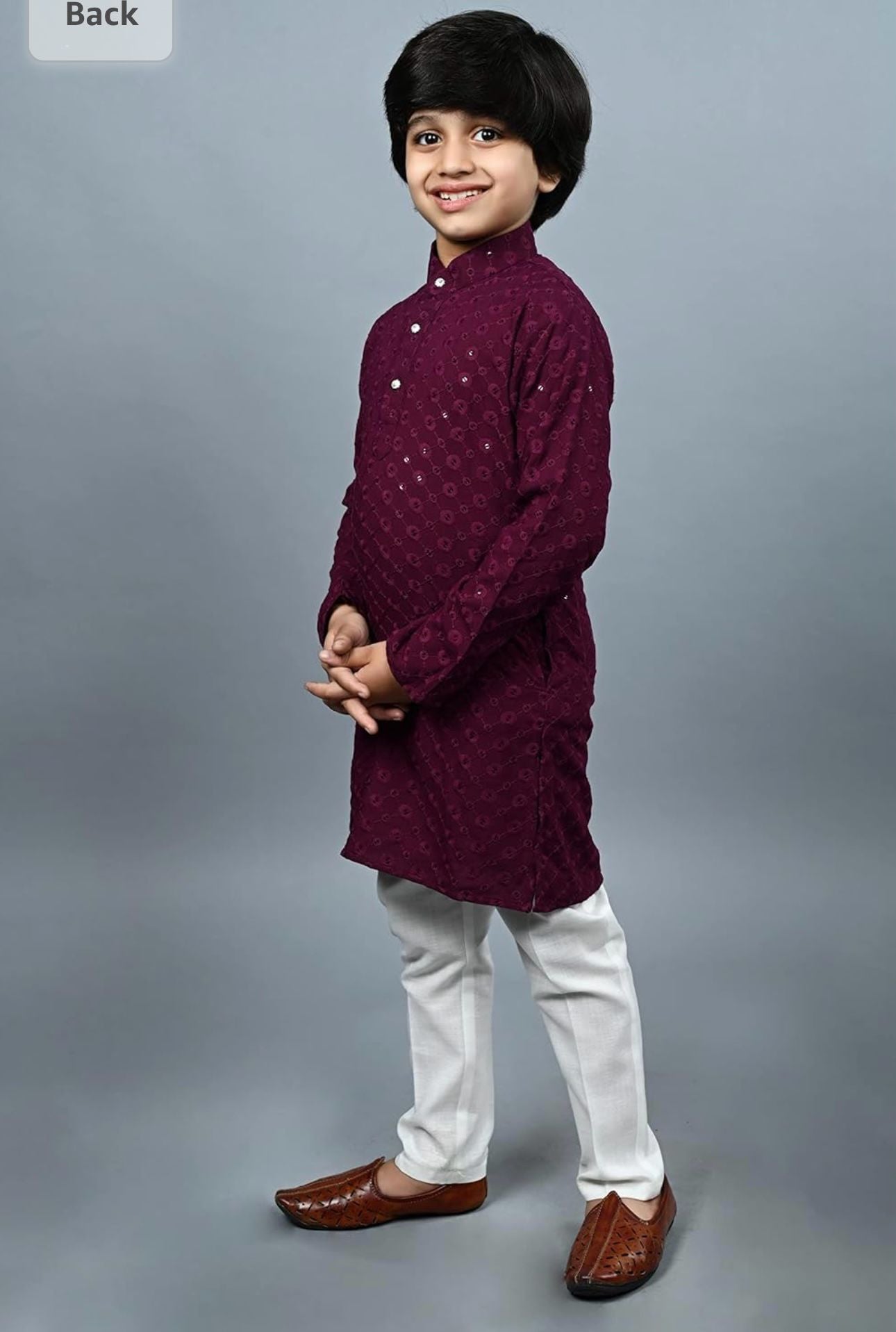 Boys Kurta Pajama Sequin Print Embroidery Mirror Work Maroon left