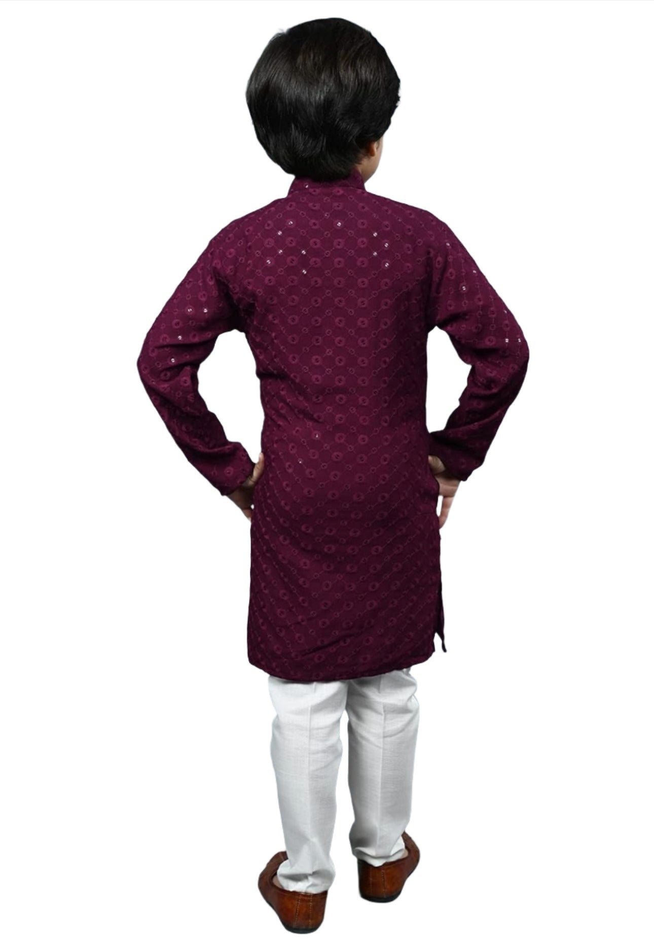 Boys Kurta Pajama Sequin Print Embroidery Mirror Work Maroon back