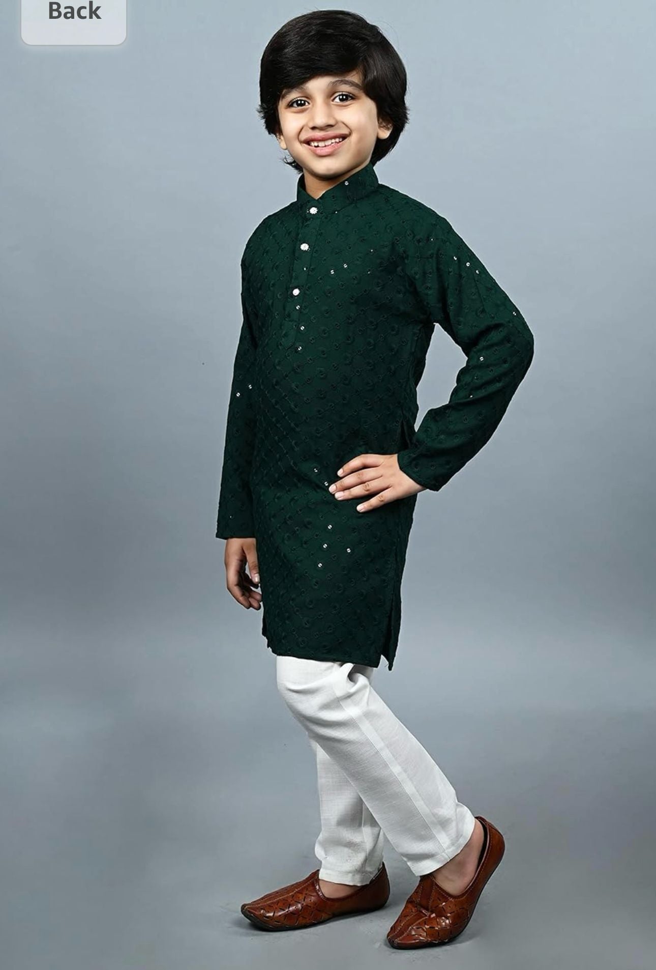 Boys Kurta Pajama Sequin Print Embroidery Mirror Work Green left