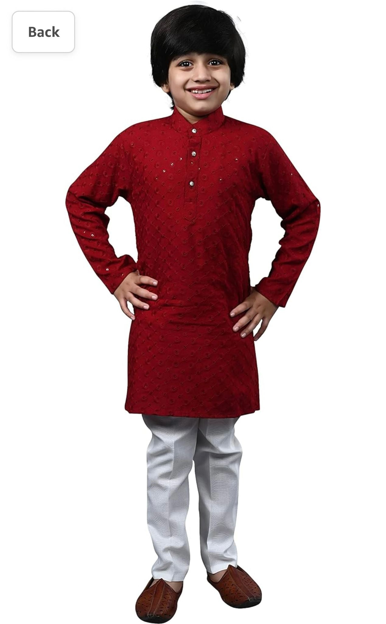 Boys Kurta Pajama Sequin Print Embroidery Mirror Work Red front