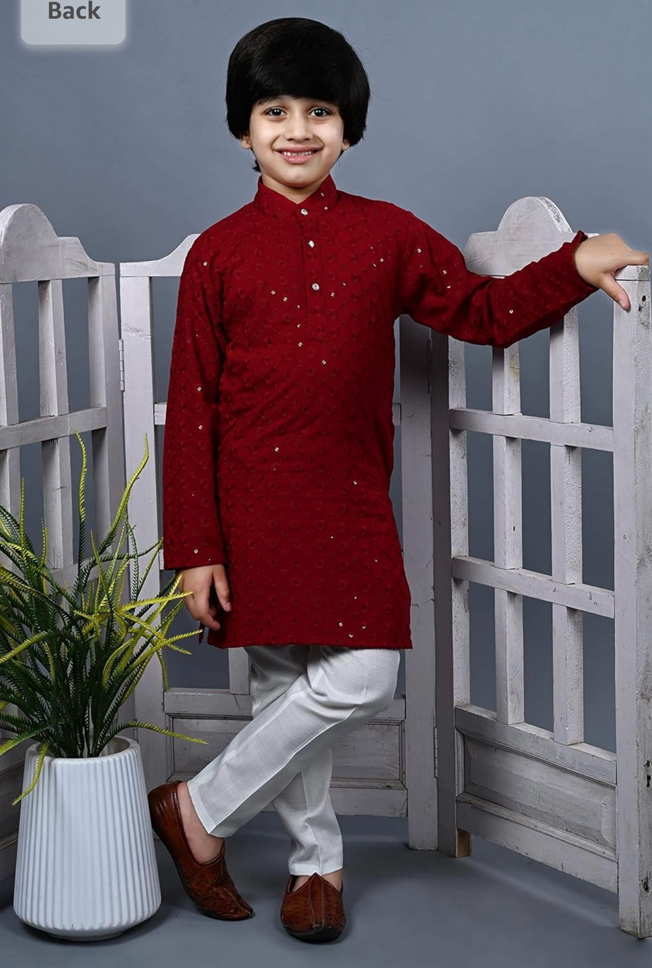 Boys Kurta Pajama Sequin Print Embroidery Mirror Work Red side