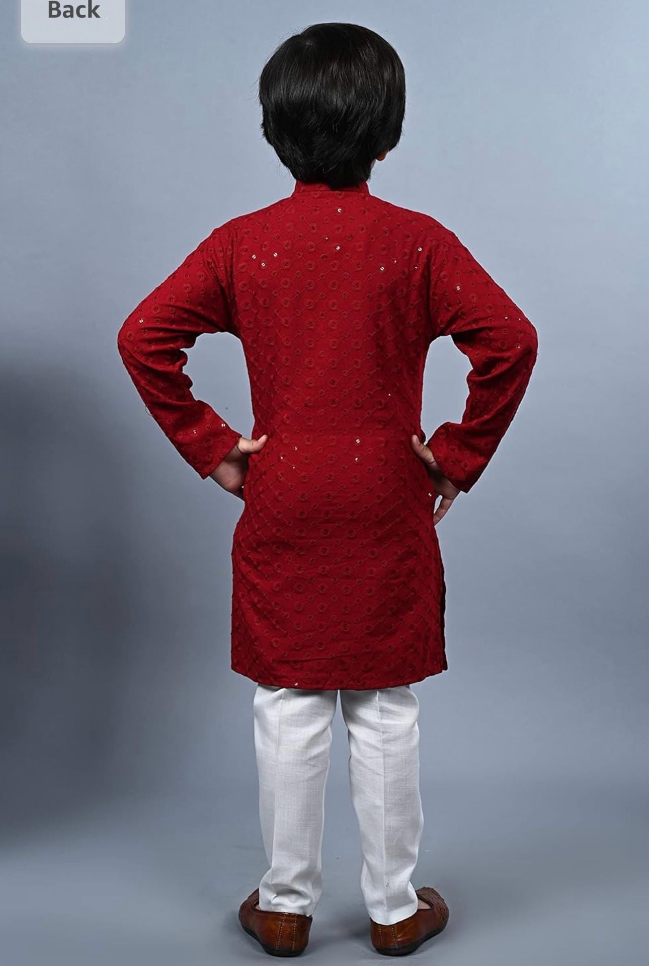 Boys Kurta Pajama Sequin Print Embroidery Mirror Work Red back