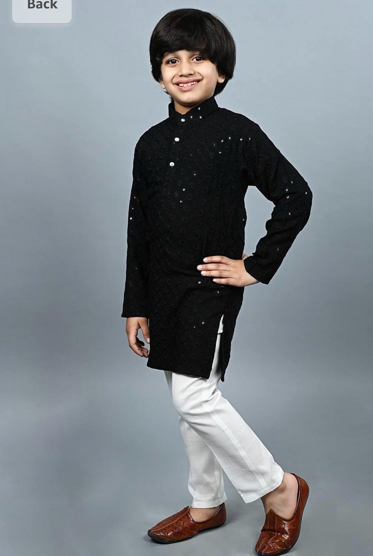 Boys Kurta Pajama Sequin Print Embroidery Mirror Work black left