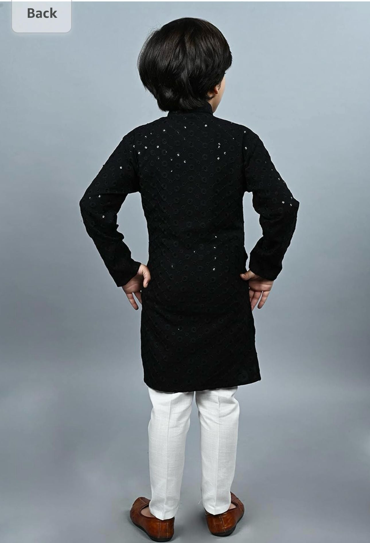 Boys Kurta Pajama Sequin Print Embroidery Mirror Work black back