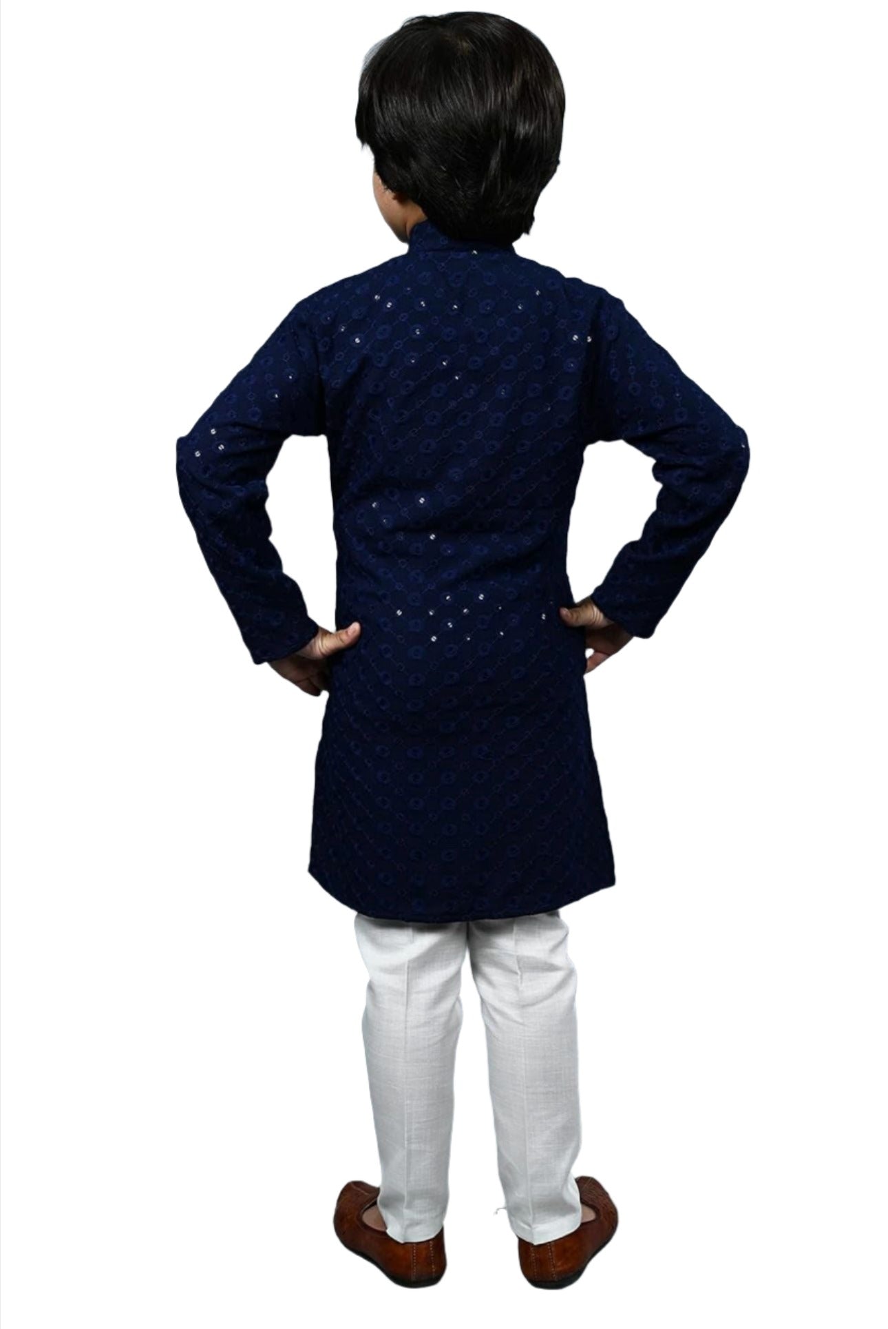 Boys Kurta Pajama Sequin Print Embroidery Mirror Work blue back
