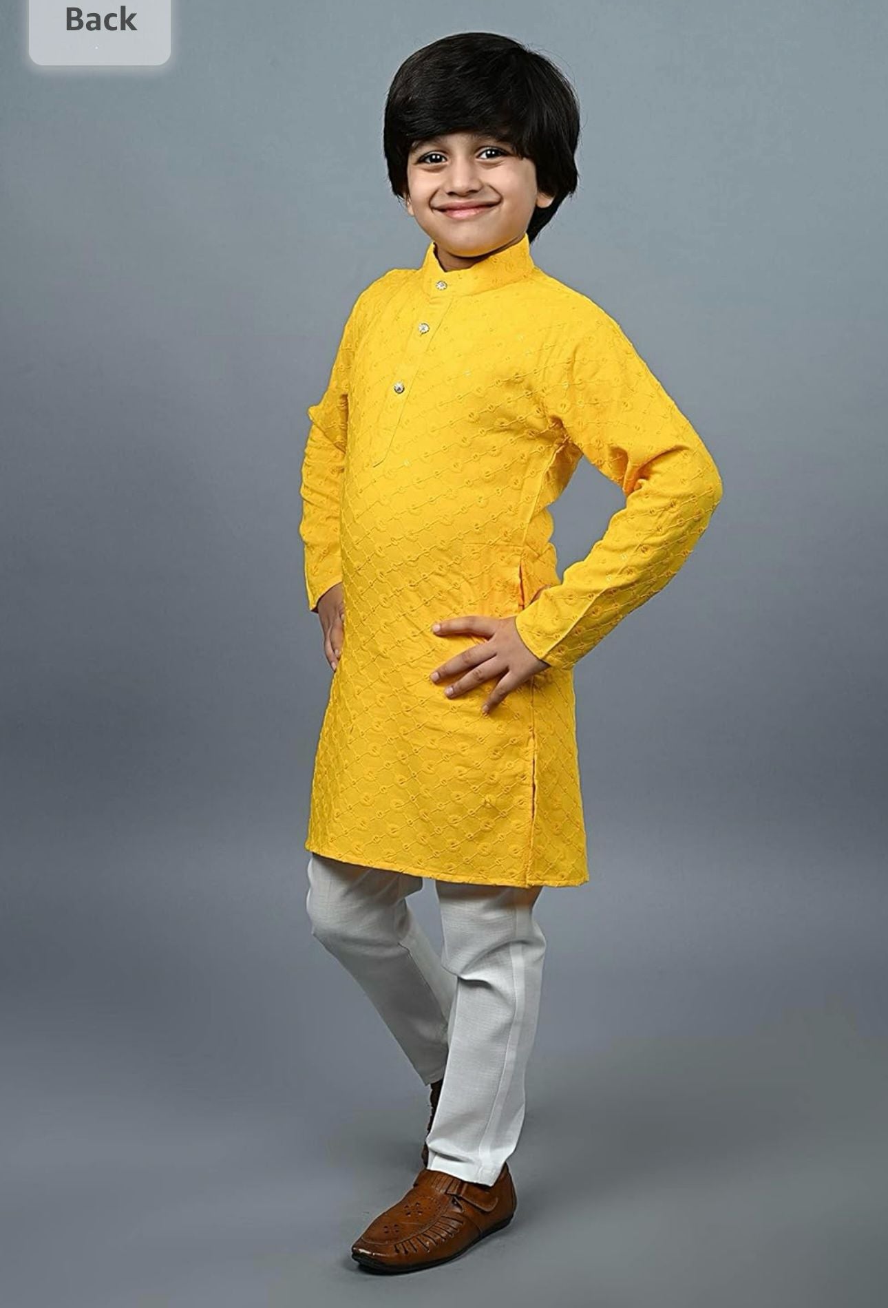 Boys Kurta Pajama Sequin Print Embroidery Mirror Work Yellow