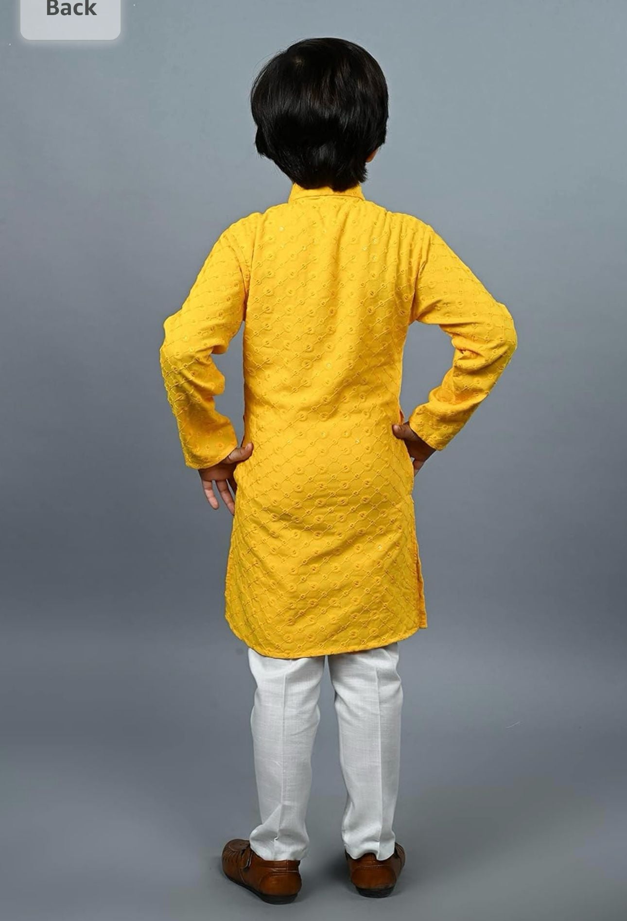Boys Kurta Pajama Sequin Print Embroidery Mirror Work Yellow
