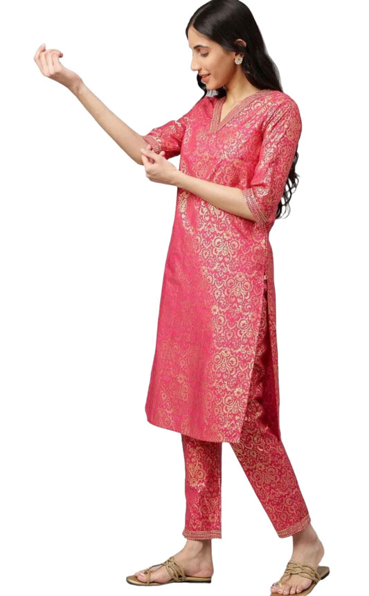 Wine Yarn-Dyed Straight kurta-Trousers-Dupatta Set embroidery and fabric detail - Neha Couture Indian Fashion