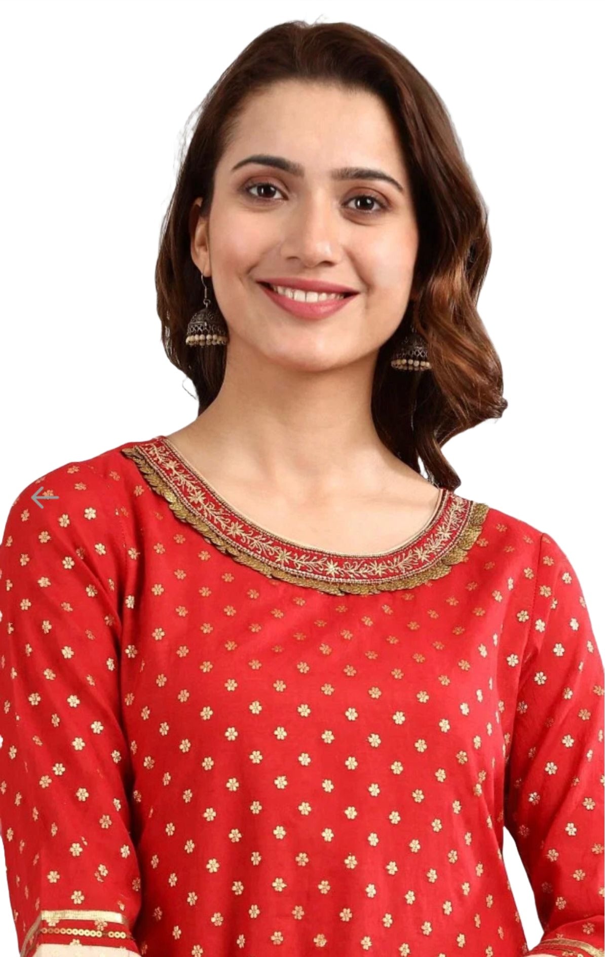 Red Round Neck Embellished kurta Set in Poland