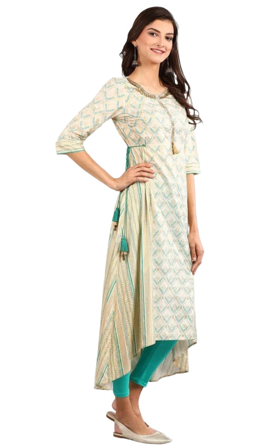 Cream Round Neck Asymmetrical kurta Set in Berlin