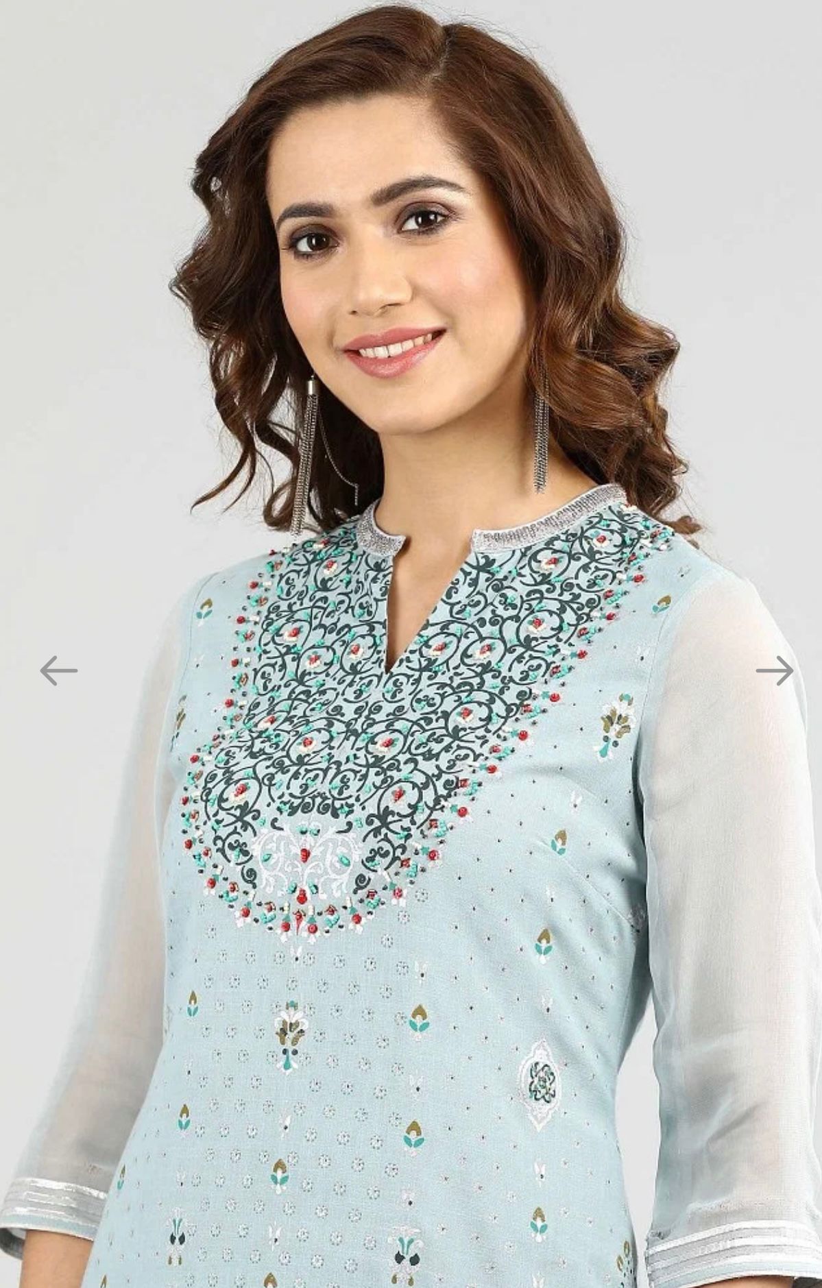 Blue Band Collar Printed kurta Set in Poland