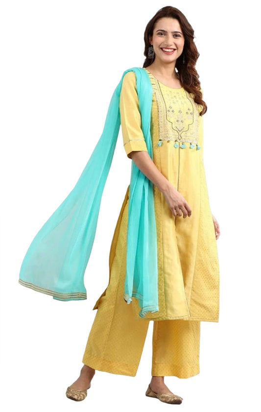 Yellow Round Neck Embellished kurta Set in berlin