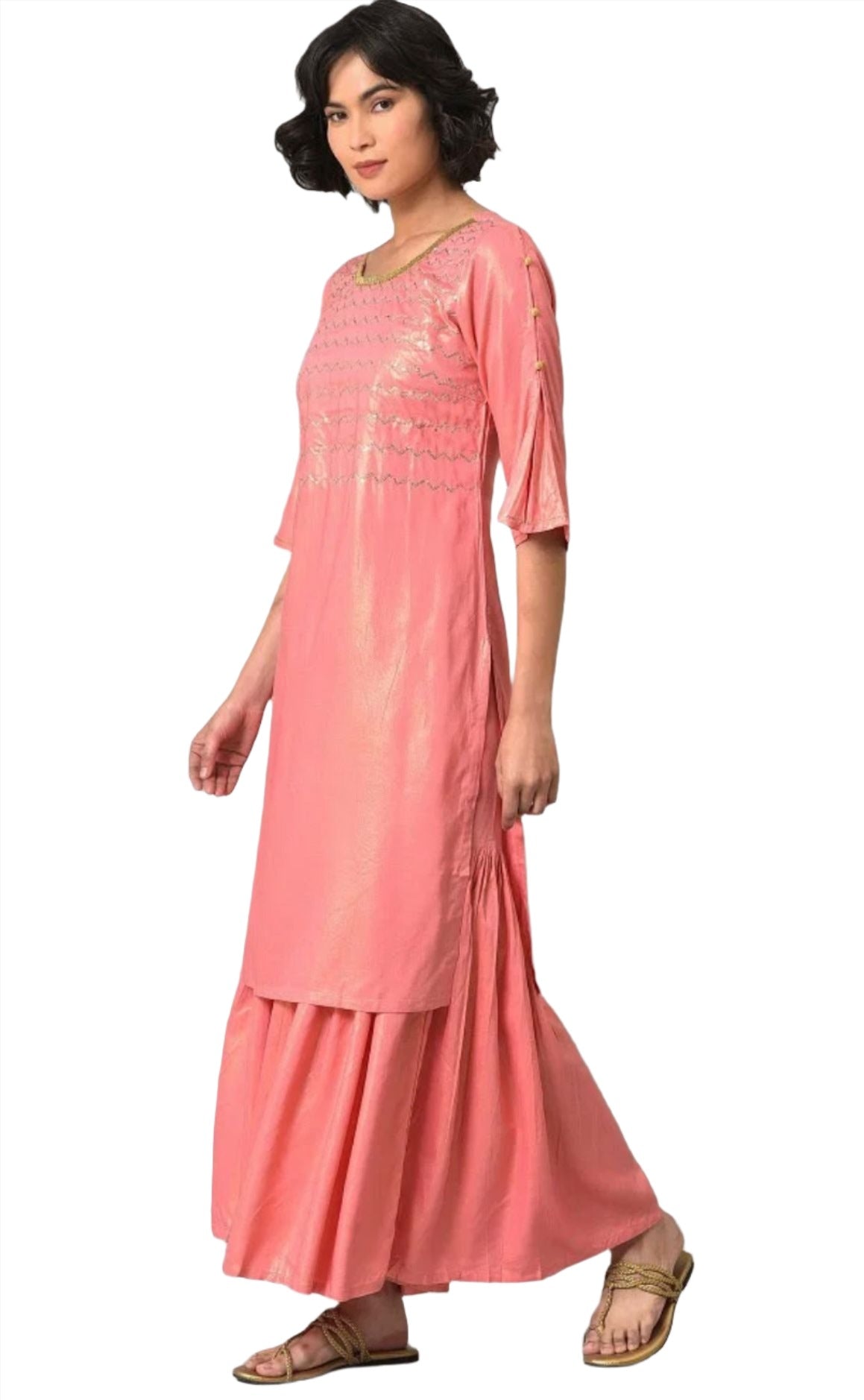 Pink Printed Straight kurta-Sharara Set