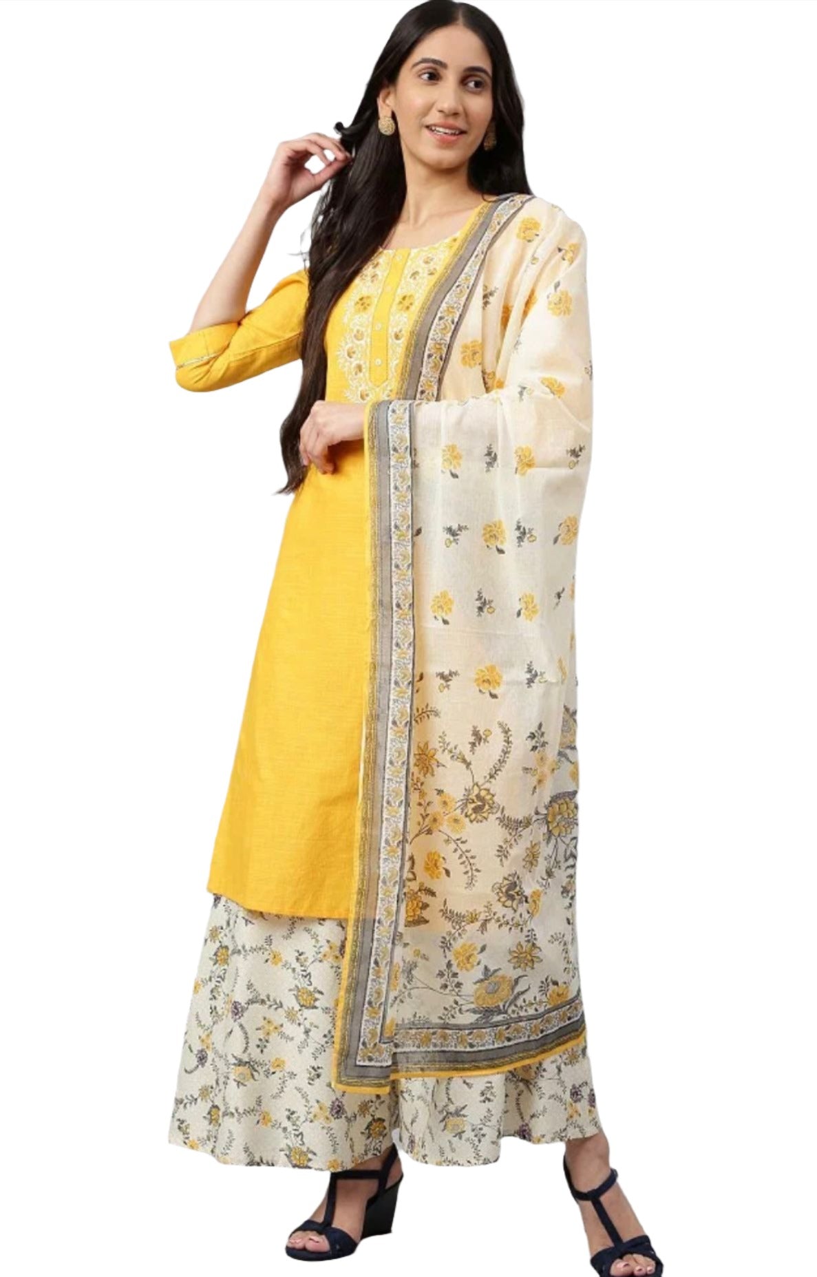 Yellow Embroidered kurta- Light Yellow Palazzo-Dupatta in Berlin