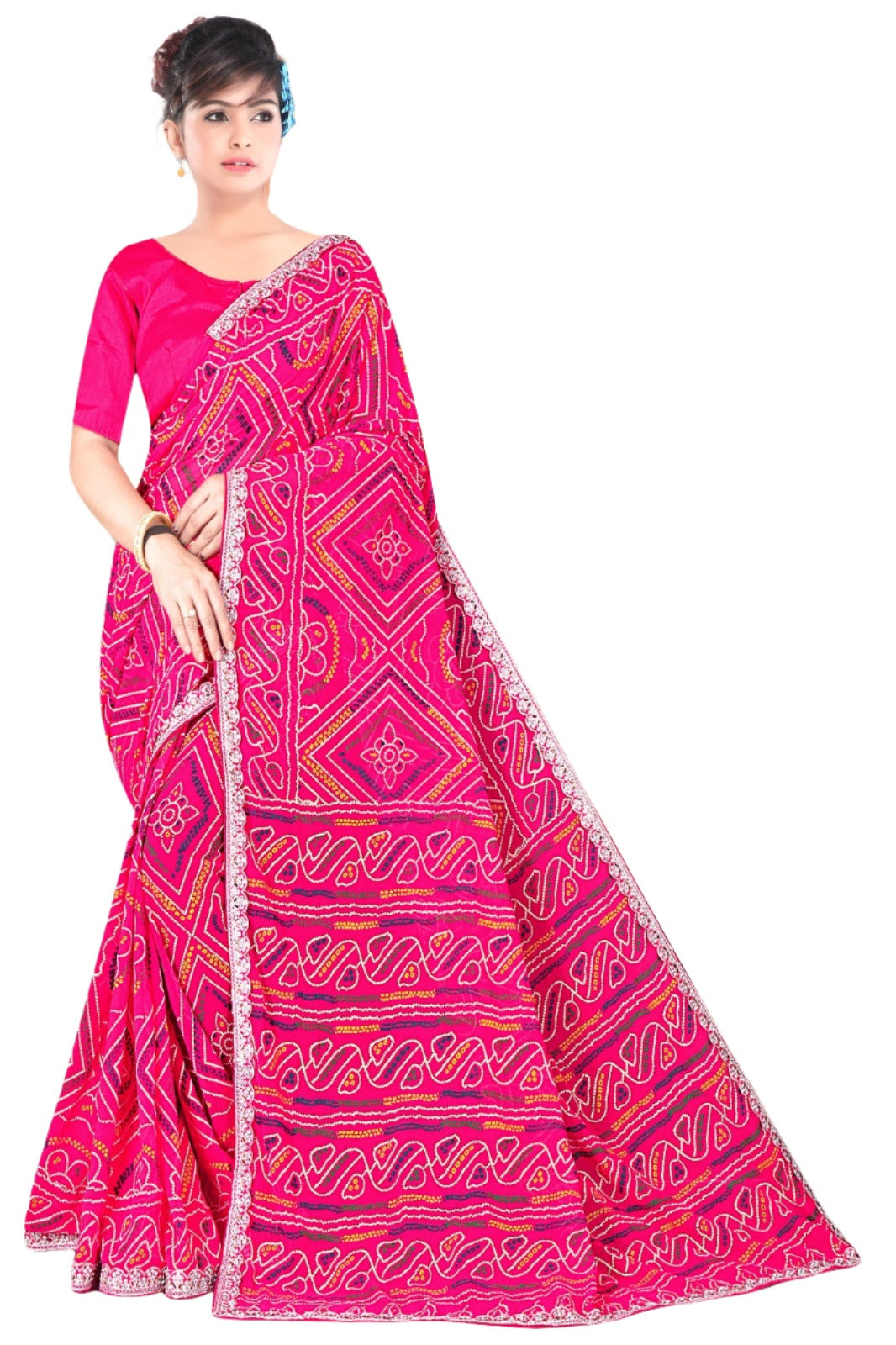 Rajasthani Women Printed Bandhej Georgette Saree With Blouse Piece in Germany