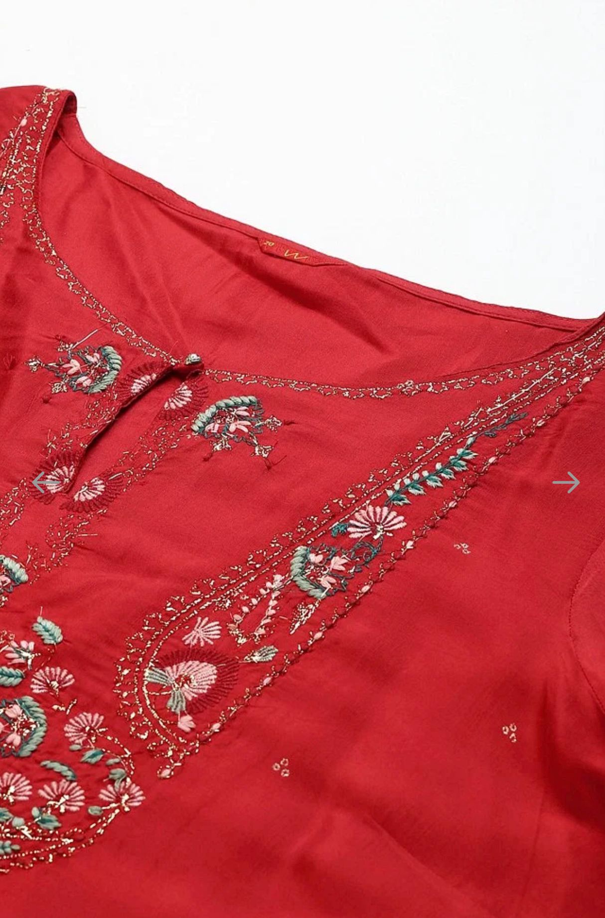 Plus Size Red Glitter Printed Festive kurta With Green Slim Pants And Printed Dupatta in Poland