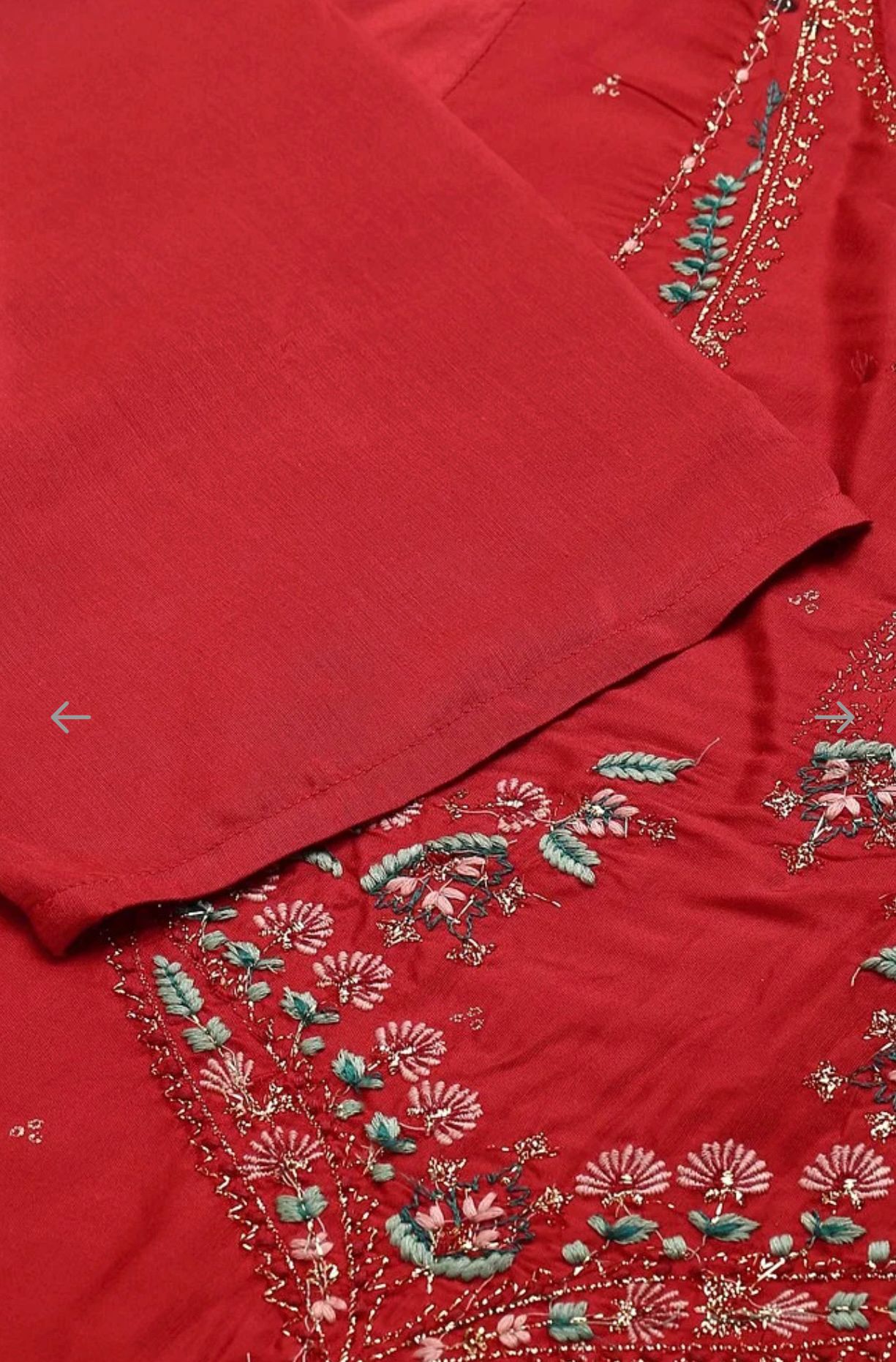 Plus Size Red Glitter Printed Festive kurta With Green Slim Pants And Printed Dupatta in Poland