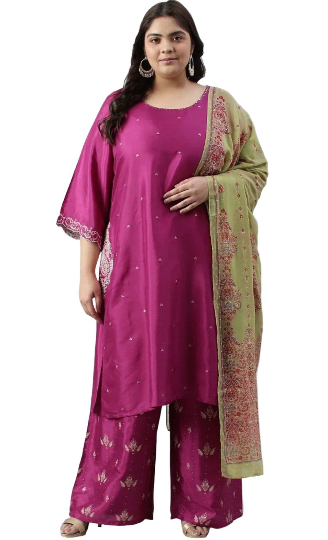 Pink Embroidered kurta With Parallel Pants And Dupatta in Germany