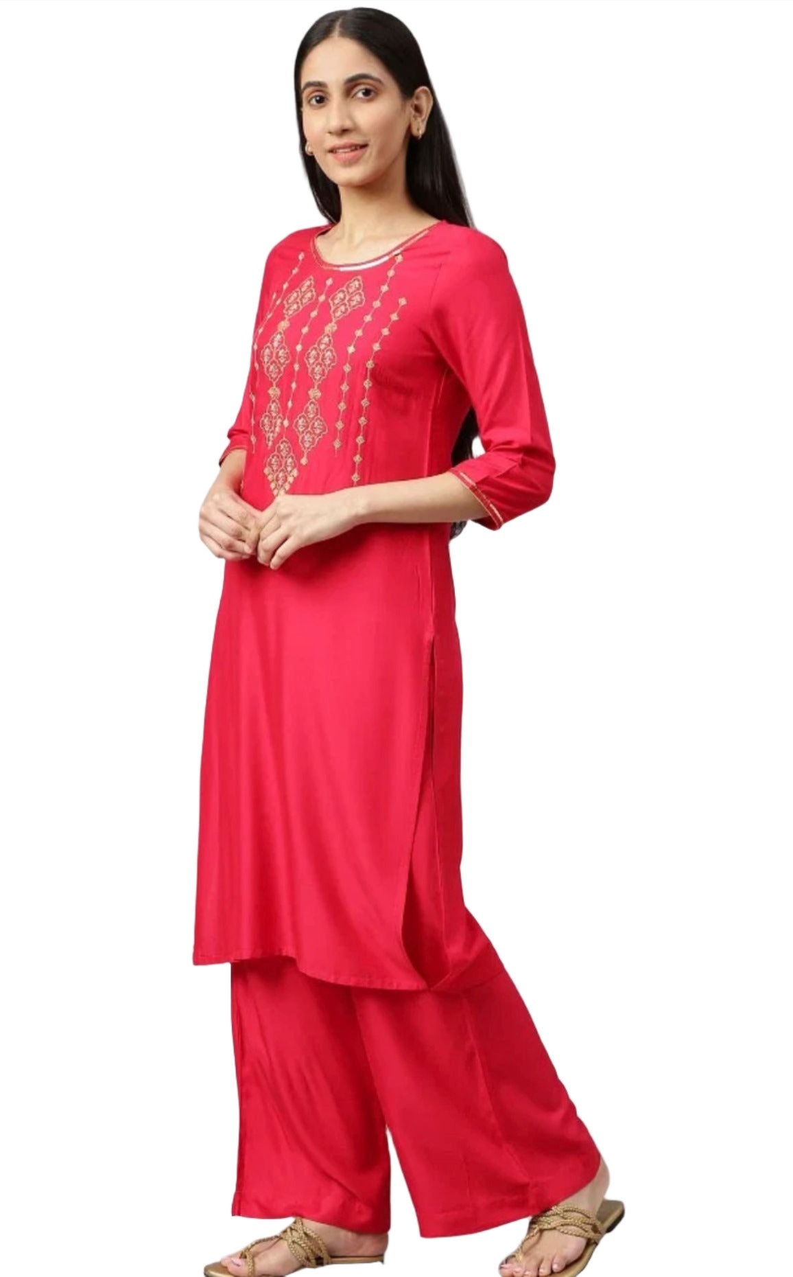 Maroon Embroidered kurta-Palazzo-Gold Dupatta Set in Germany
