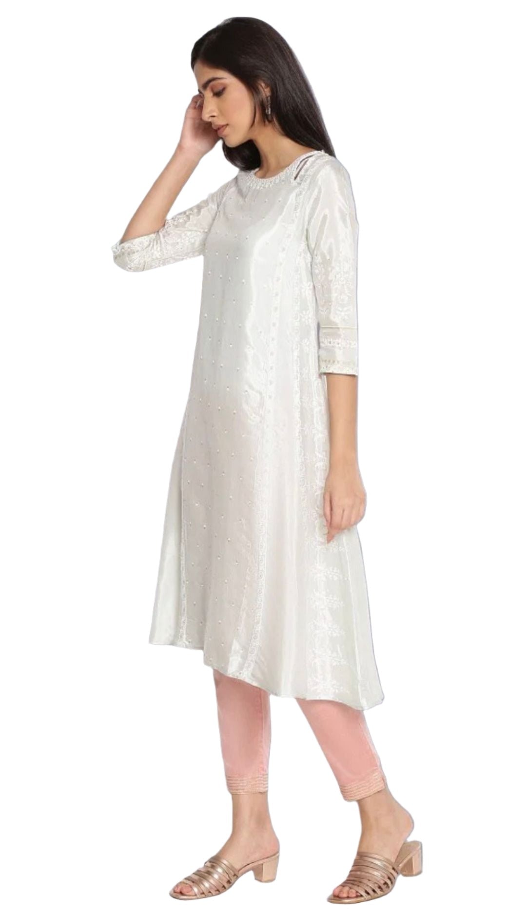 White Printed kurta with Embroidery in Paris