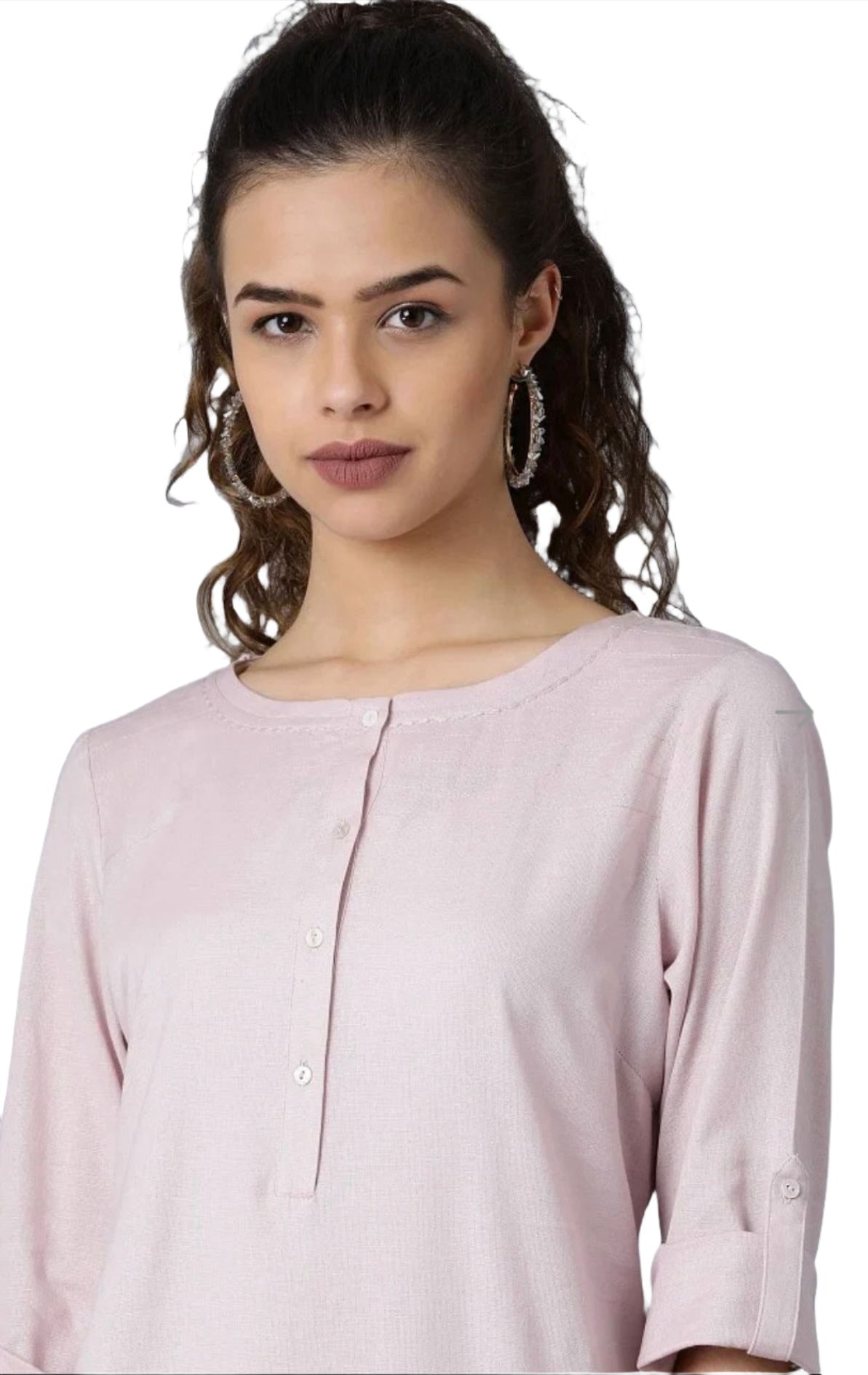 Purple Round Neck Solid kurtaPurple Round Neck Solid kurta