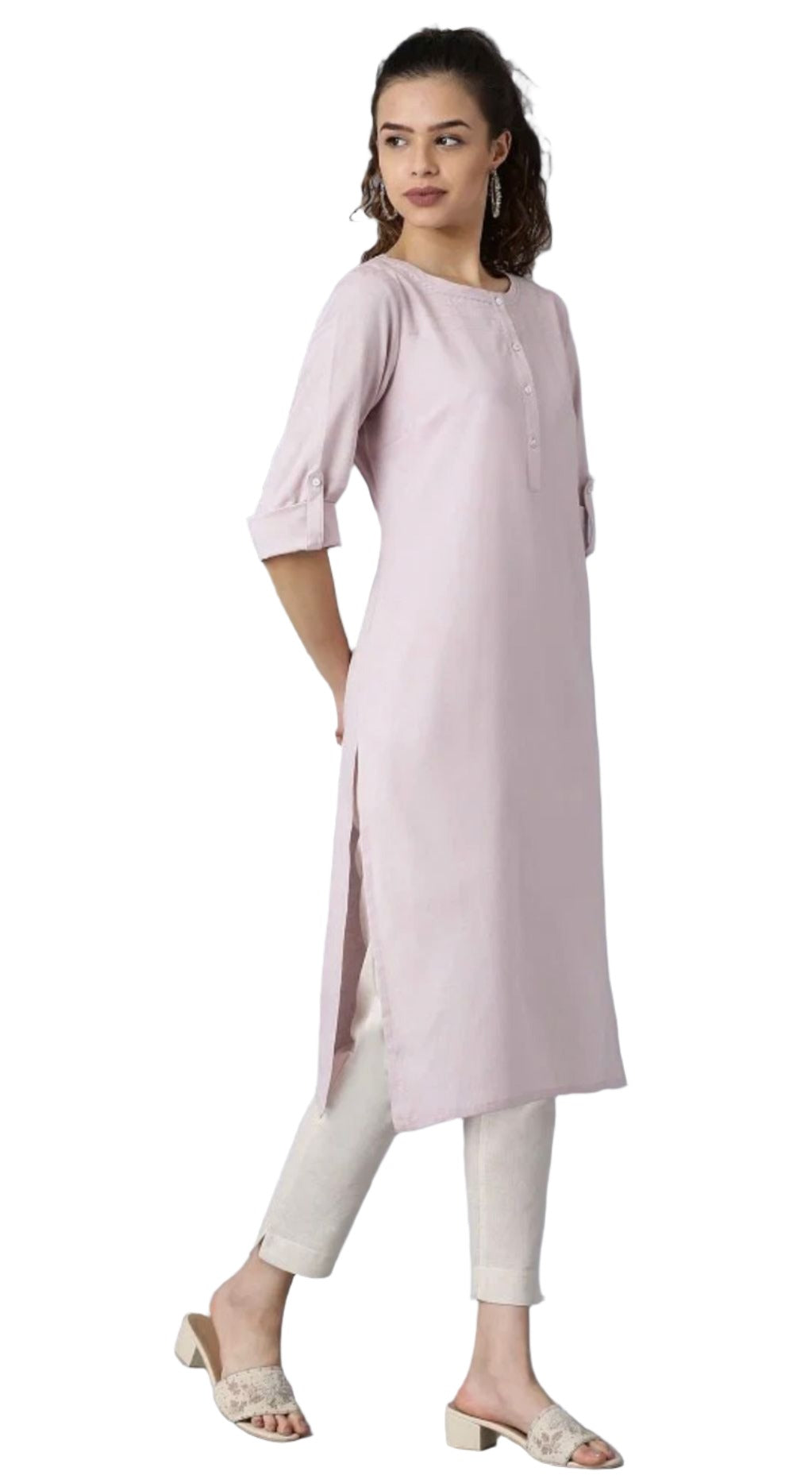 Purple Round Neck Solid kurta