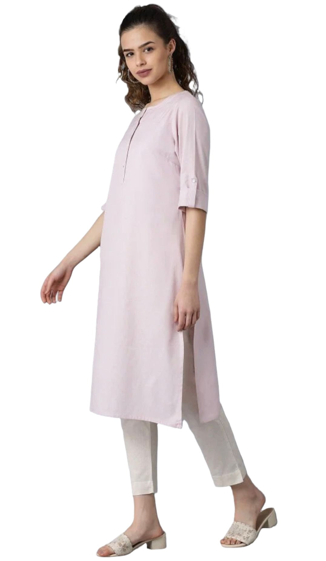 Purple Round Neck Solid kurta