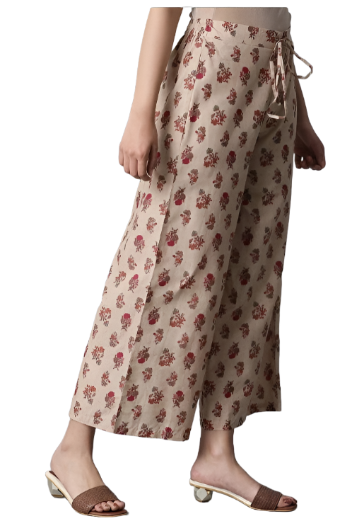 Beige All-Over Printed Parallel Pant in Paris