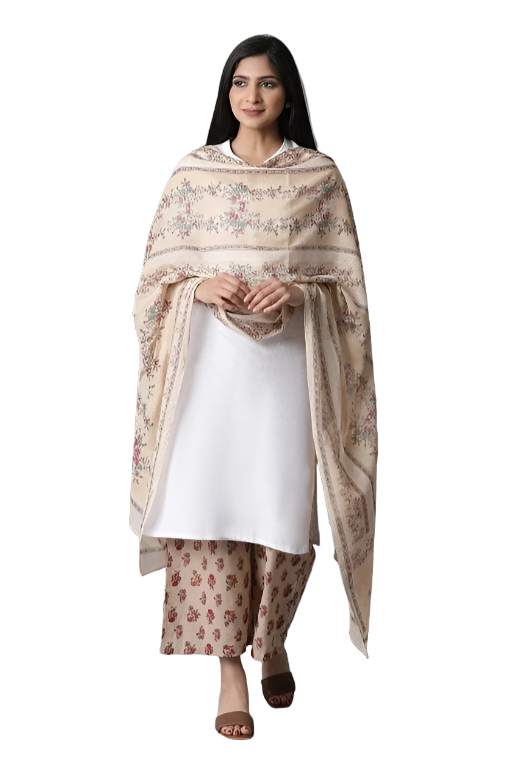 Beige All-Over Printed Parallel Pant in Paris