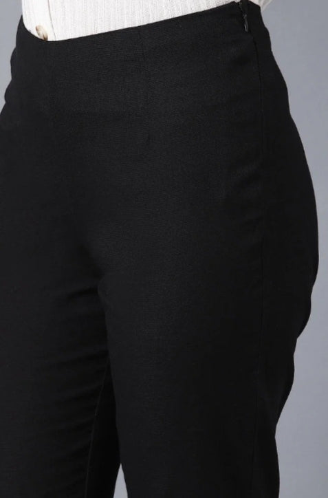 Black Fitted Pants in Poland embroidery and fabric detail - Neha Couture Indian Fashion