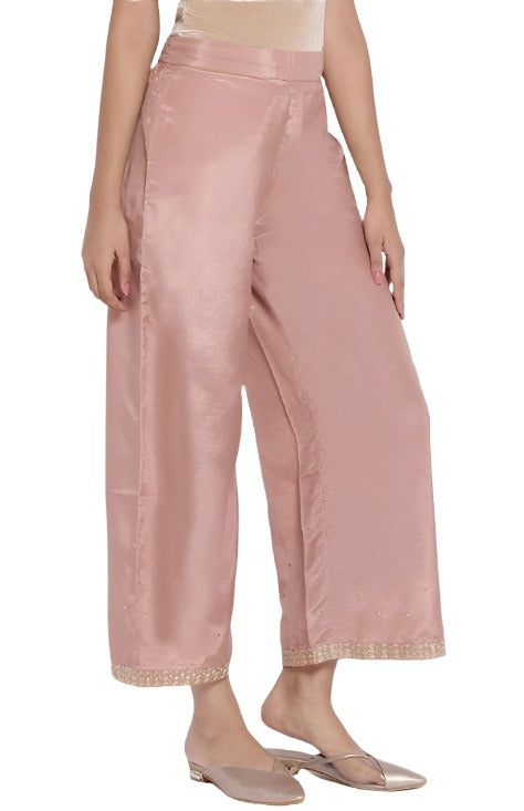 Dusky Pink Embroidered Parallel Pants in Munich