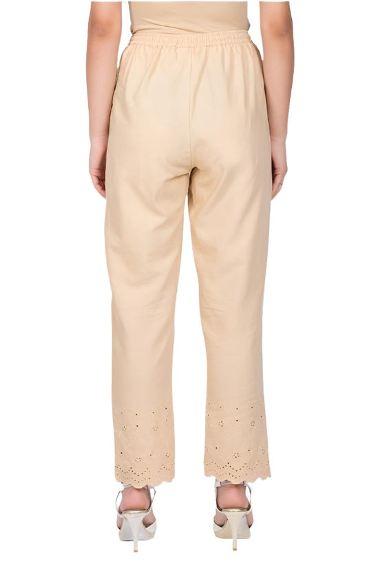 Beige Cotton Flax Pants embroidery and fabric detail - Neha Couture Indian Fashion