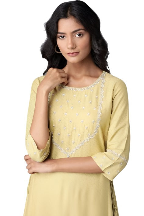 Green Solid Panelled A-line kurta in Munich