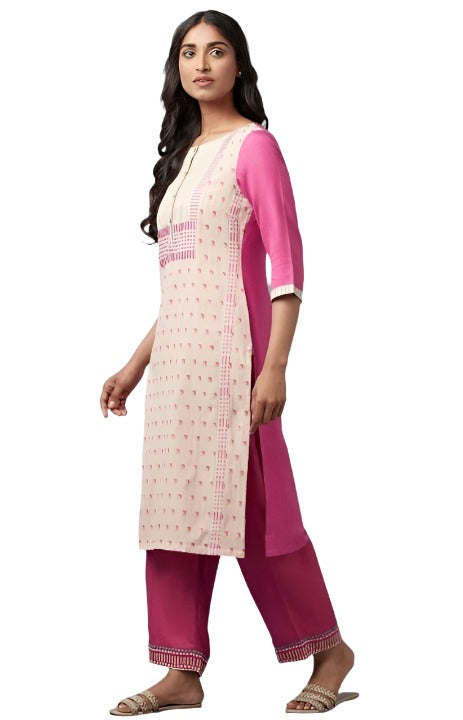 Light Pink Cotton Dobby kurta In Round Neck in Essen