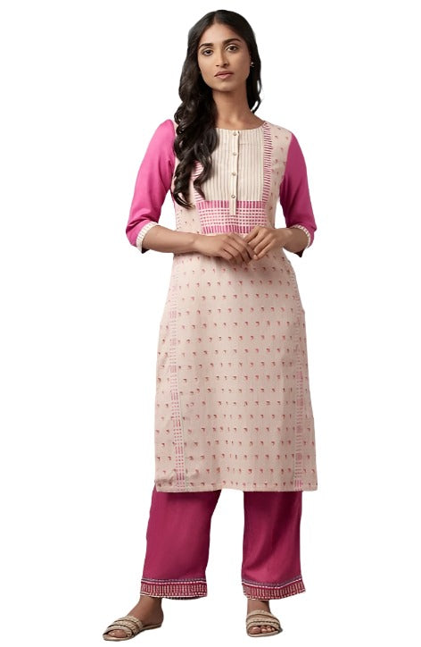 Light Pink Cotton Dobby kurta In Round Neck in Essen