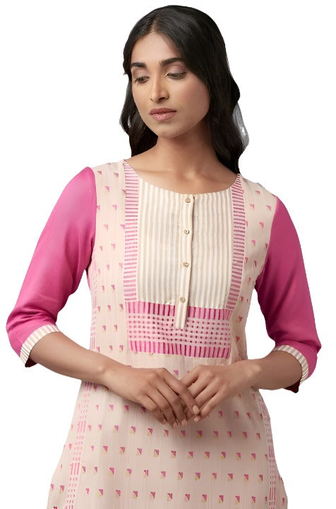 Light Pink Cotton Dobby kurta In Round Neck in Essen