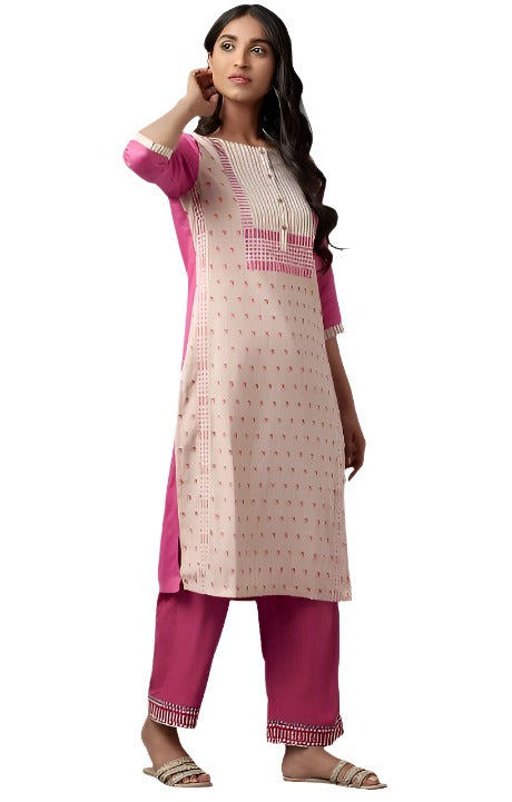 Light Pink Cotton Dobby kurta In Round Neck in Essen