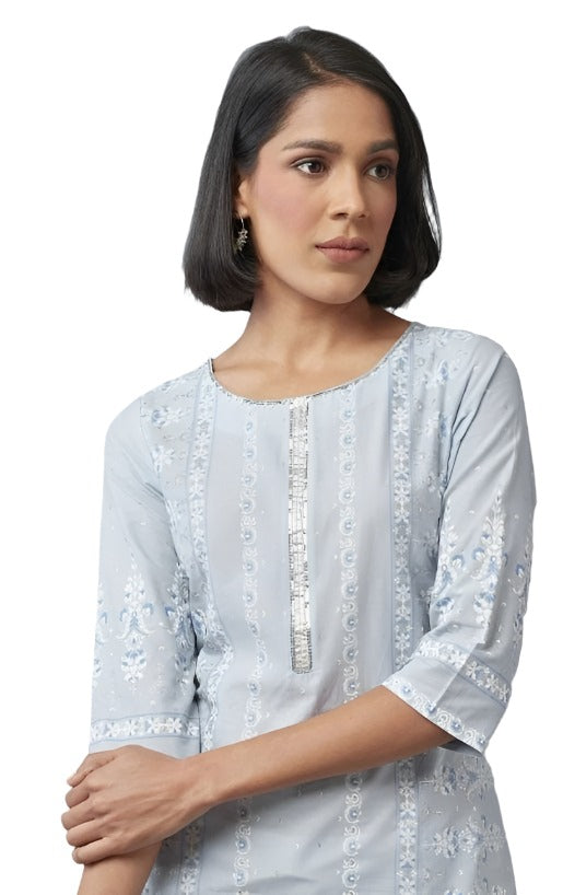 Blue Printed kurta with Sequins in Munich